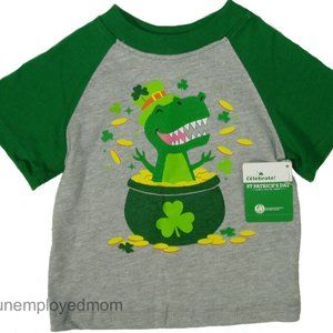 Dinosaur St Patricks Day Tee Boys Shamrock Pot of Gold Kid Infants